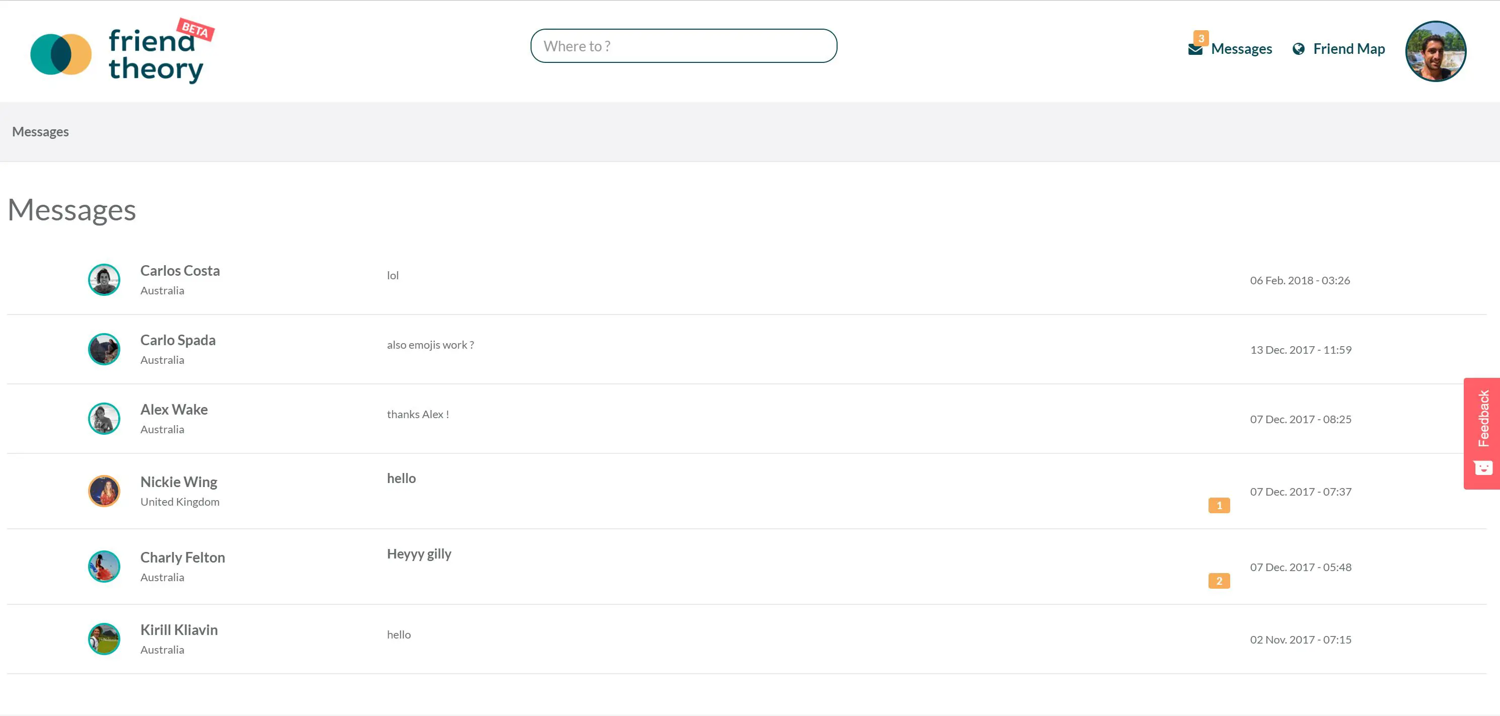 Friend Theory web messaging